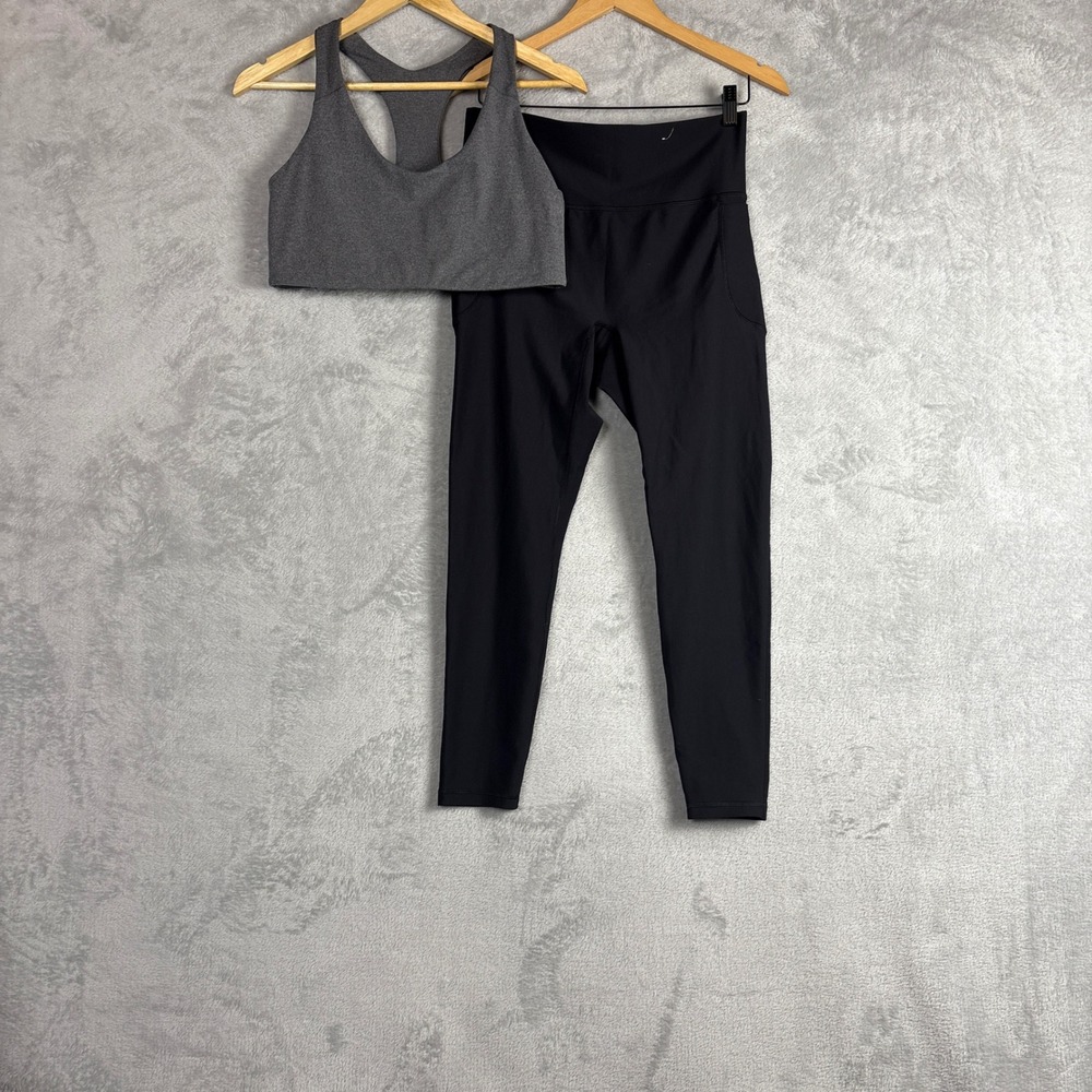 Old Navy Active Powersoft Workout Set Large Grey Sports Bra Black Leggings